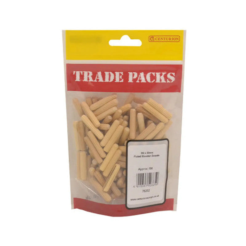 Centurion Fluted Wooden Dowels - M6 x 30mm - (150 PK) - Pack of 5