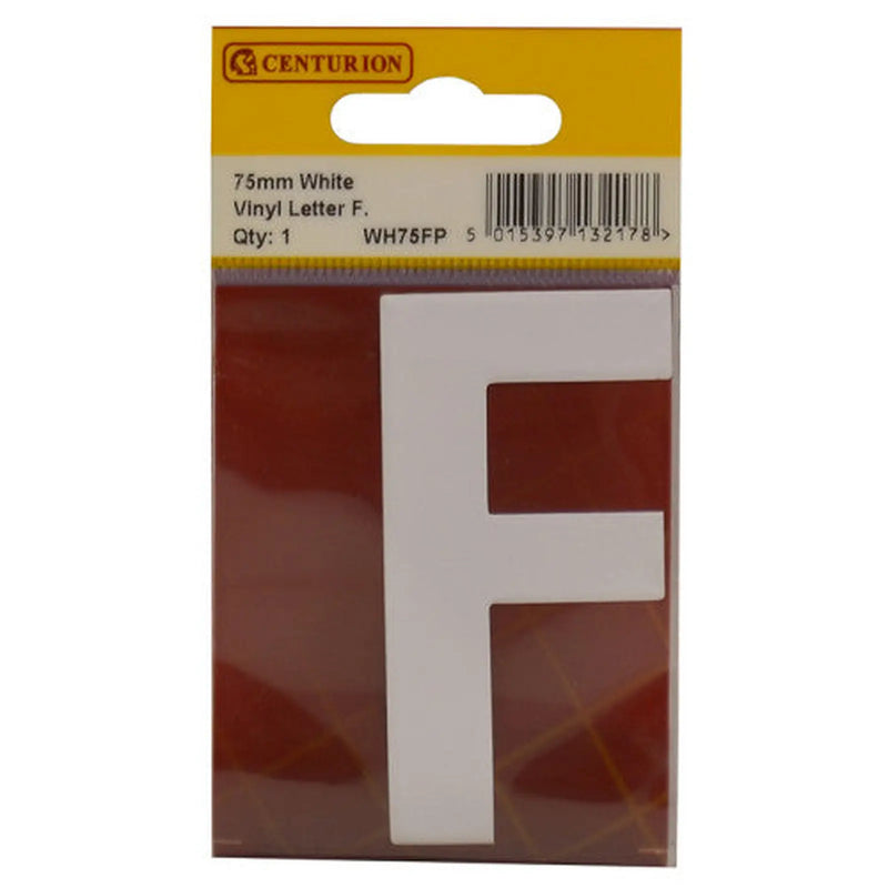 Centurion 75mm White Helvetica Bold Condensed Style Vinyl Letter F - Pack of 10