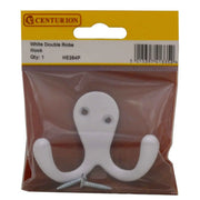 Centurion 70mm Die Cast Double Robe Hook - White - Pack Qty 1 - Pack of 5