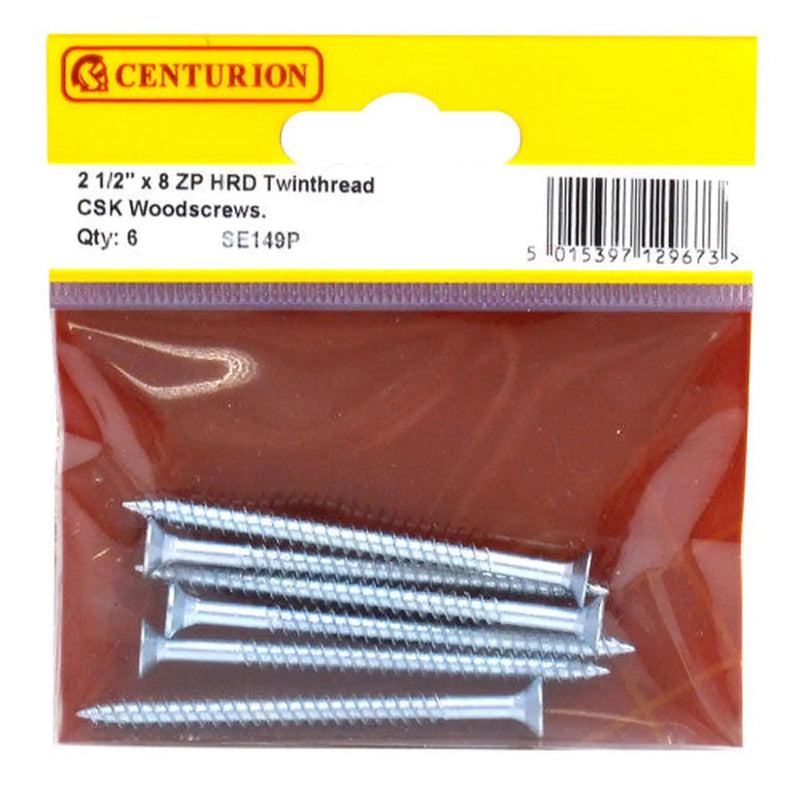 Centurion 2 1/2" x 8 ZP Cross Recessed Hardened Twin Thread Woodscrews with - Pack of 5