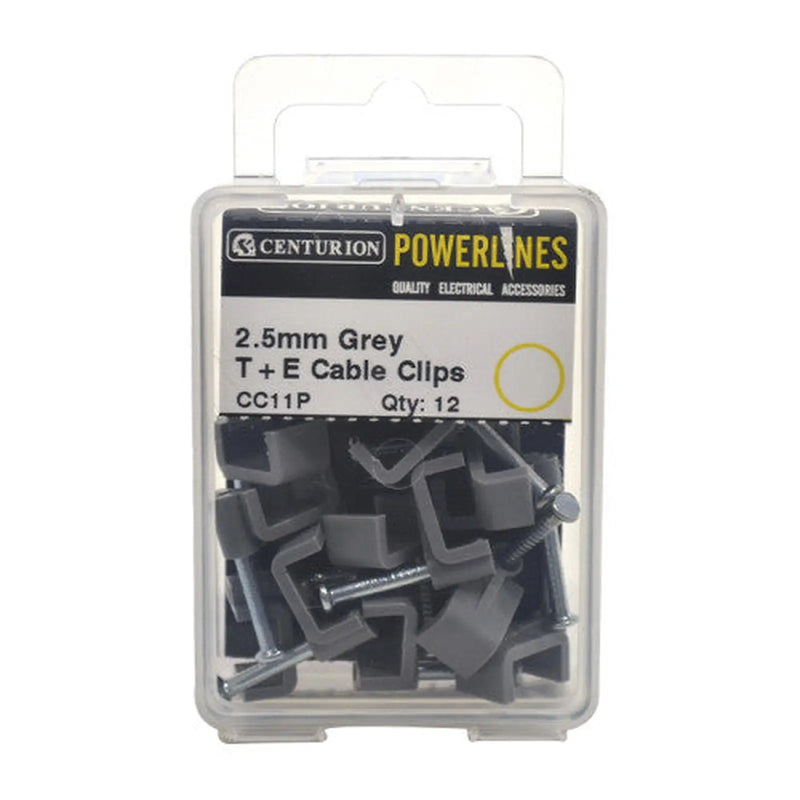 Centurion 2.5mm T+E Grey Cable Clips (Pack of 12)-CC11P - Pack of 5