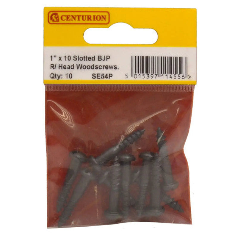 Centurion 1" x 10 Pozi Black Round Head Woodscrews (Pack of 10) - Pack of 5