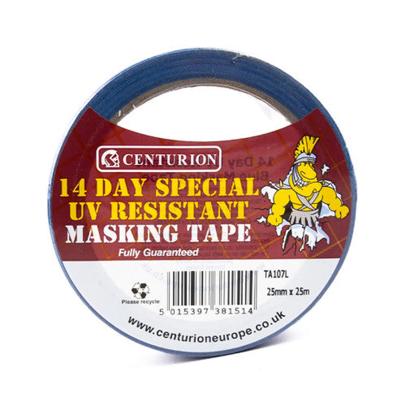 Centurion UV Resistant Medium Tack Masking Tape 25mm x 25m Roll - Pack of 9