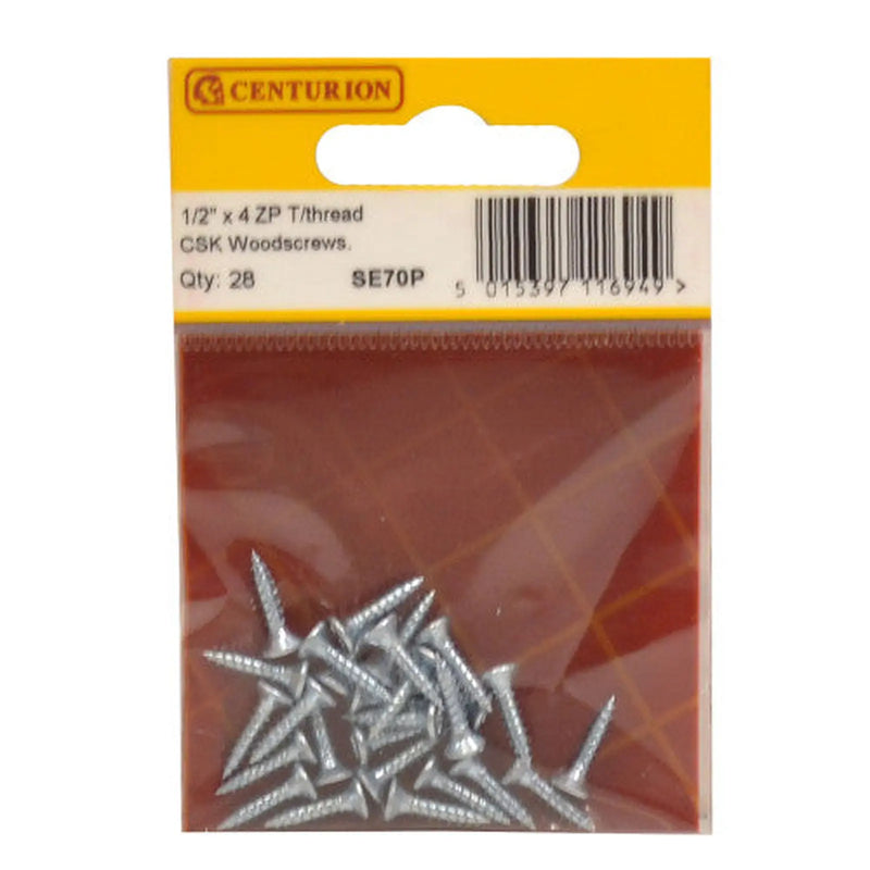 Centurion 1/2" x 4 ZP Cross Recessed Hardened Twin Thread Woodscrews with - Pack of 5