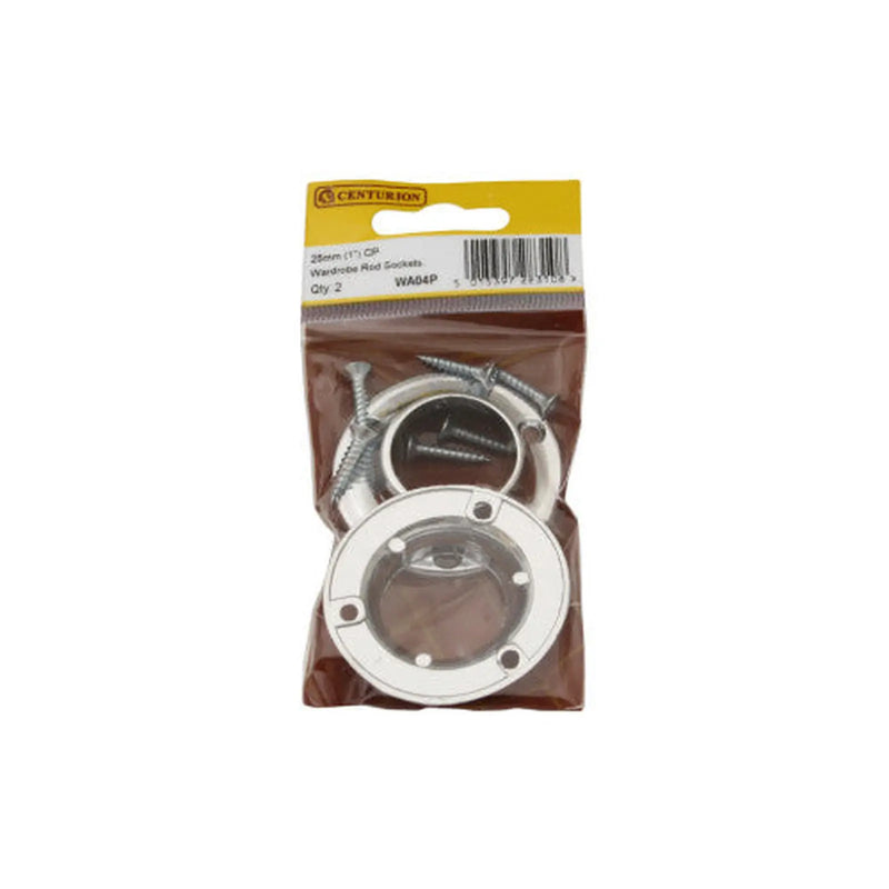 Centurion 25mm (1") Wardrobe Rod Sockets - Chrome Plated - Pack of 2