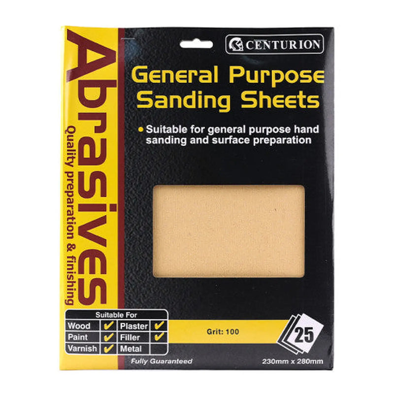 Centurion Abrasives Sandpaper Sheets, Medium 1½ / 100 grit - Pack of 5