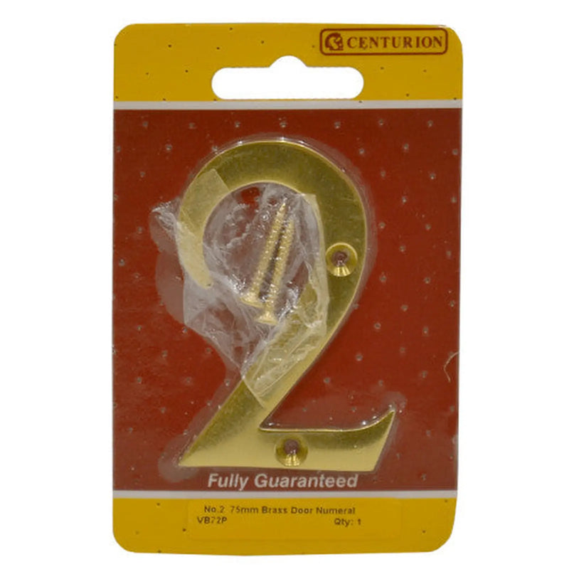 Centurion No.2 Solid Brass Door Numbers and Letters, 75mm - Pack of 5