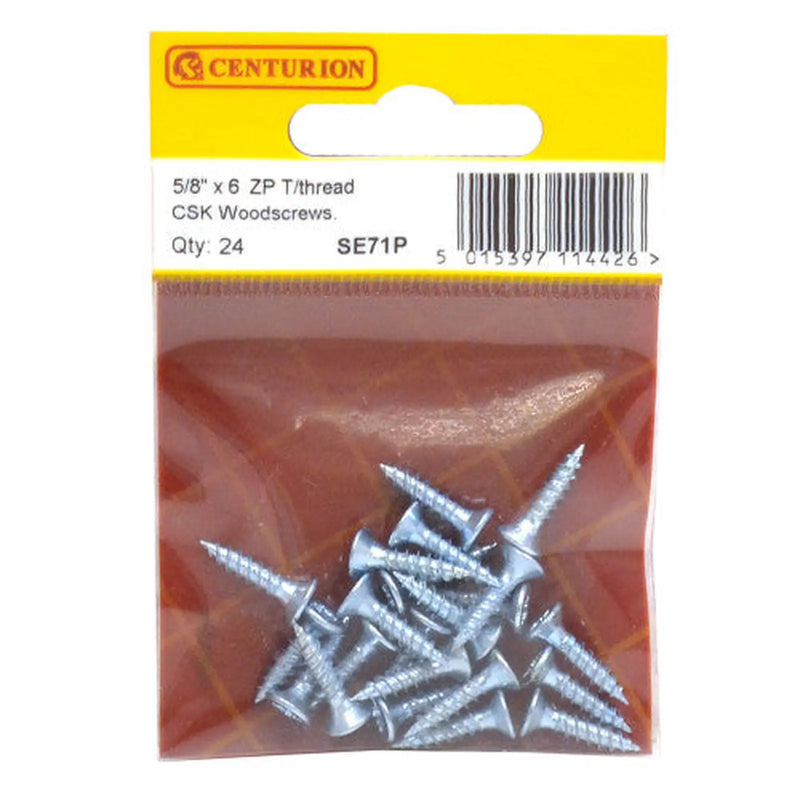 Centurion 5/8" x 6 ZP Cross Recessed Hardened Twin Thread Woodscrews with - Pack of 5