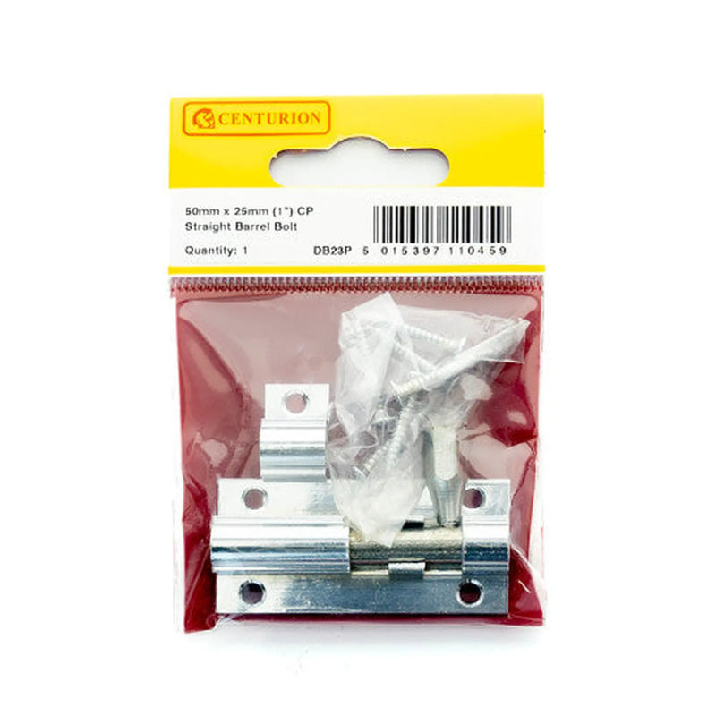 Centurion 50mm x 25mm (1") CP Straight Barrel Bolt - Pack of 5