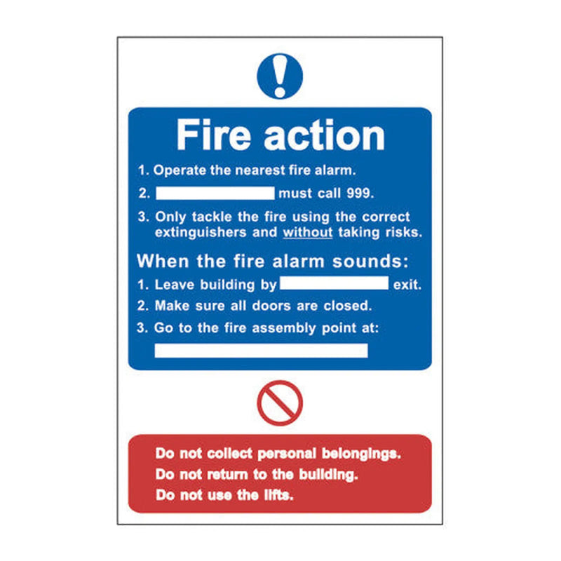 Centurion Fire action procedure - Self Adhesive PP (200 x 300mm) - Min Order 2