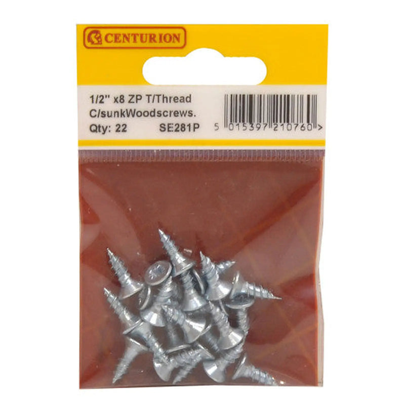 Centurion 1/2" x 8 ZP Cross Recessed Hardened Twin Thread Woodscrews with - Pack of 5