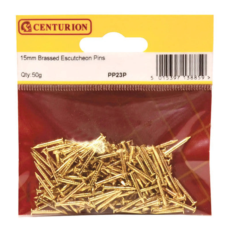Centurion 15mm Brassed Escutcheon Pins (50g) - Pack of 5