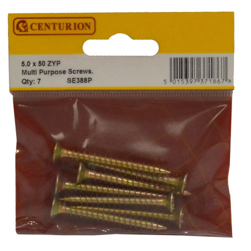 Centurion Multi Purpose Pozi Countersunk Screws, 5 x 50mm, Zinc Yellow Passivated - Min Order 6