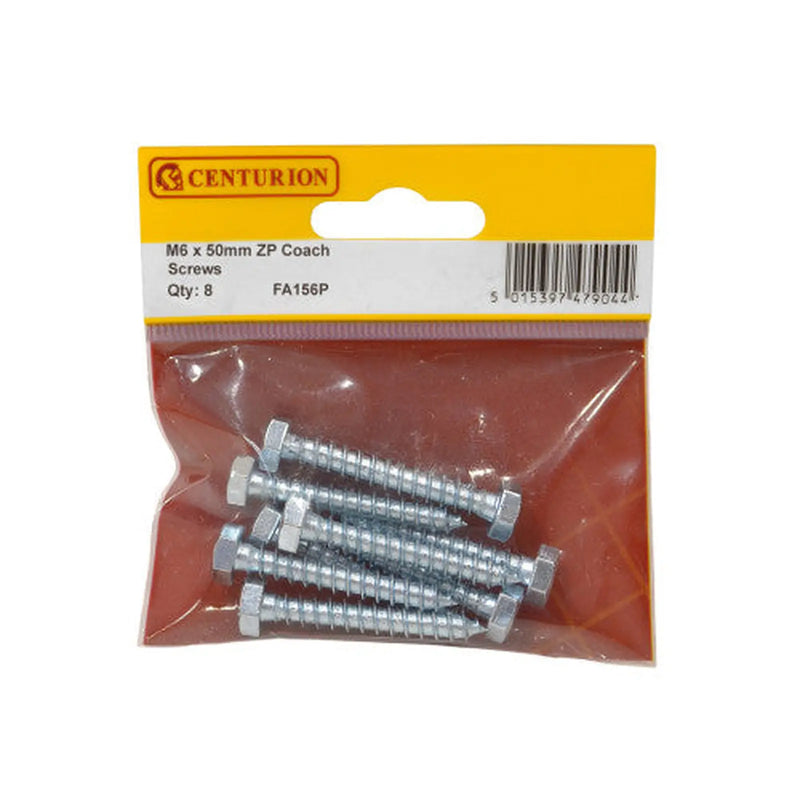 Centurion M6 x 50mm ZP Coach Screws  (Pack of 8) - Pack of 5