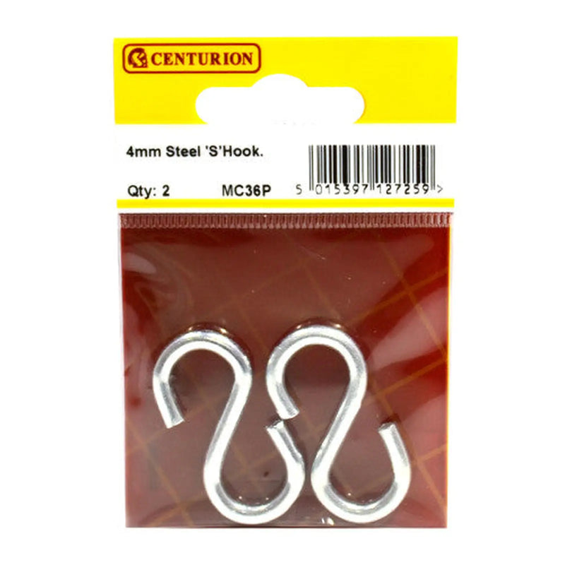 Centurion Steel Ess Hooks, Zinc Plated, 4mm x 40mm - Pack of 10