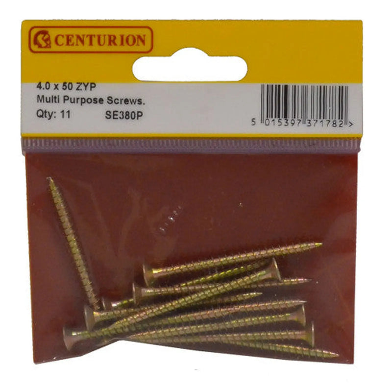 Centurion Multi Purpose Pozi Countersunk Screws, 4 x 50mm, Zinc Yellow Passivated - Min Order 6