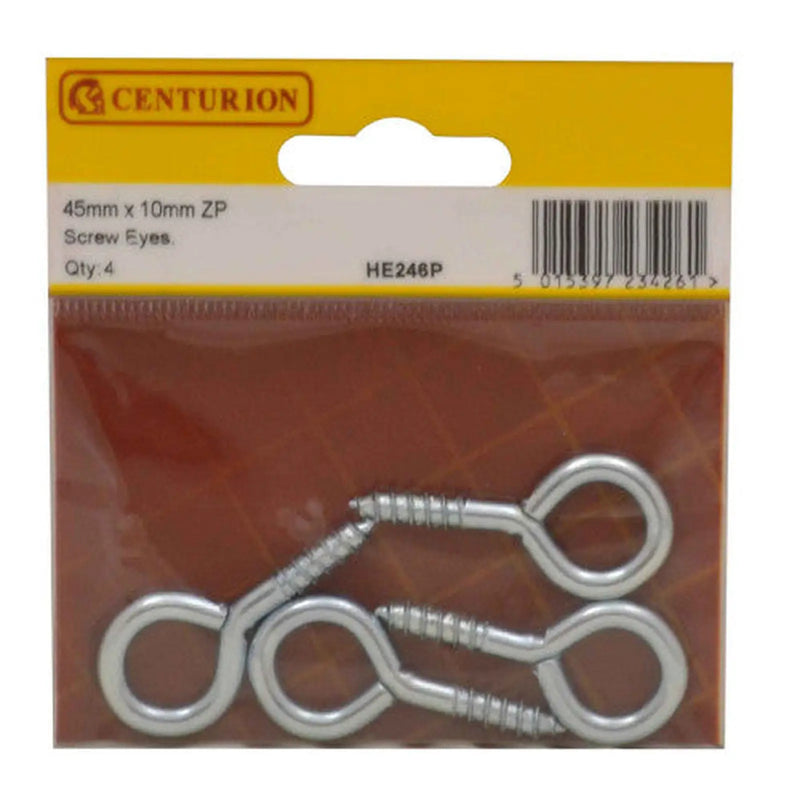 Centurion 45 x 4.3mm ZP Steel Screw Eyes - Zinc Plated - 45mm x 4.3mm - (Pack - Pack of 5