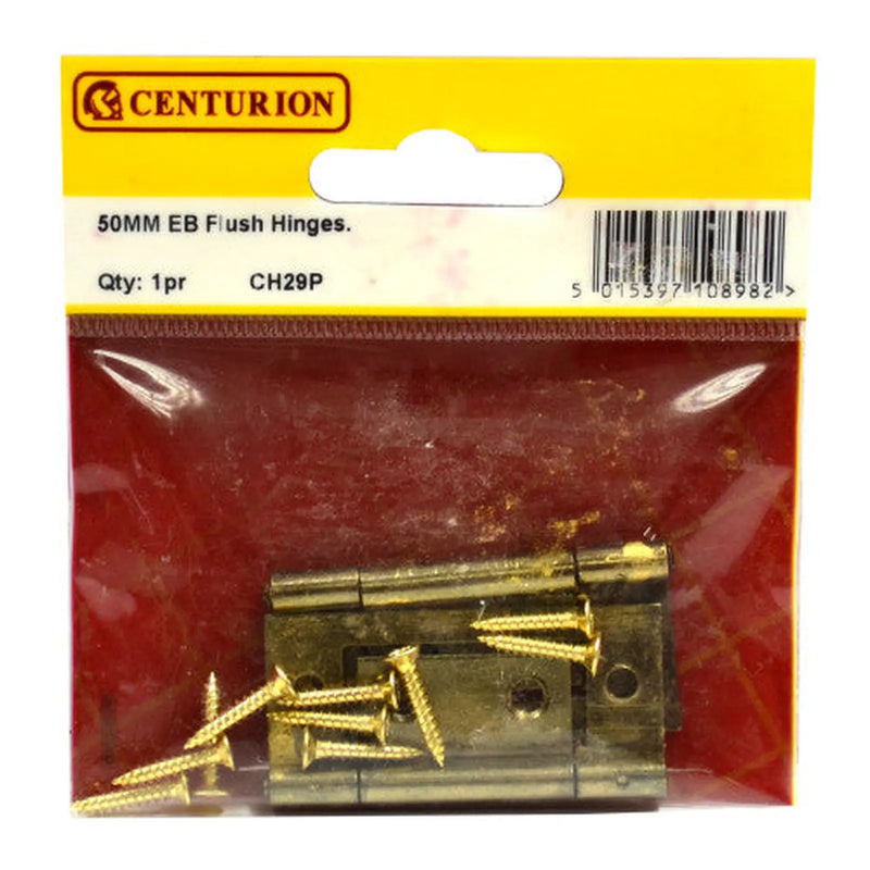 Centurion Steel Flush Hinges, Electro Brassed, 50mm - Pack of 5