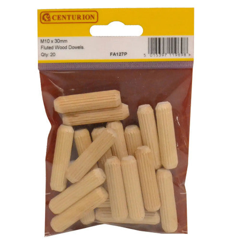 Centurion M10 x 40mm Fluted Wooden Dowel (Pack of 20) - Pack of 5