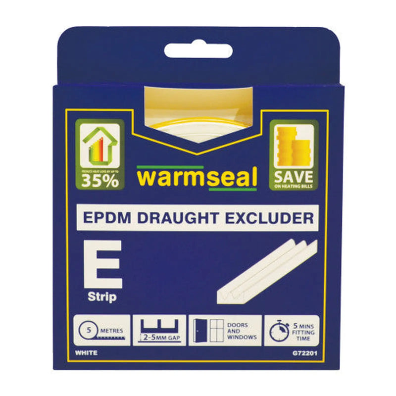 Centurion Warmseal 'E' Profile Long-life Foam Draught Excluder, White, 5m - Pack of 5