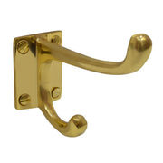 Centurion 100mm School Style Solid Brass Hat & Coat Hook - Polished Brass - Pack of 10