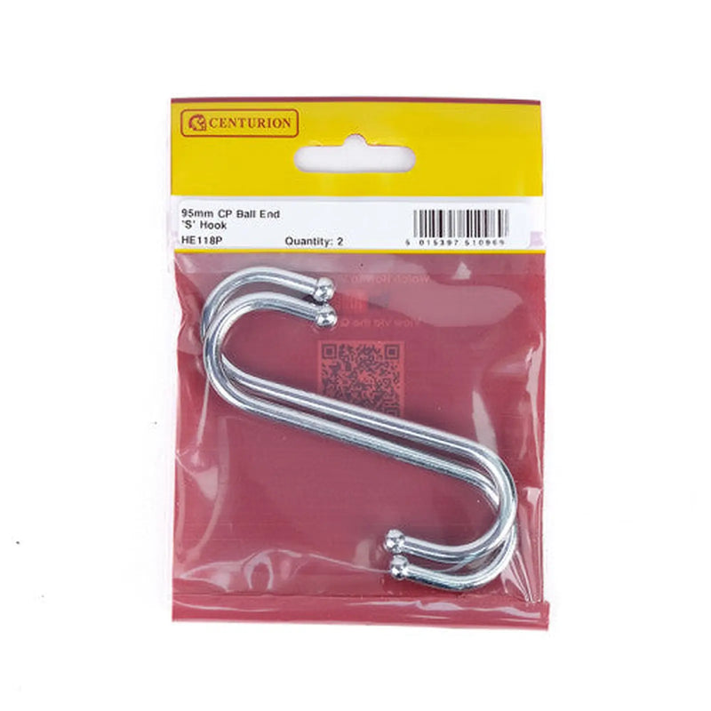 Centurion 100mm CP Ball End S Hook (pack of 2) - Pack of 5
