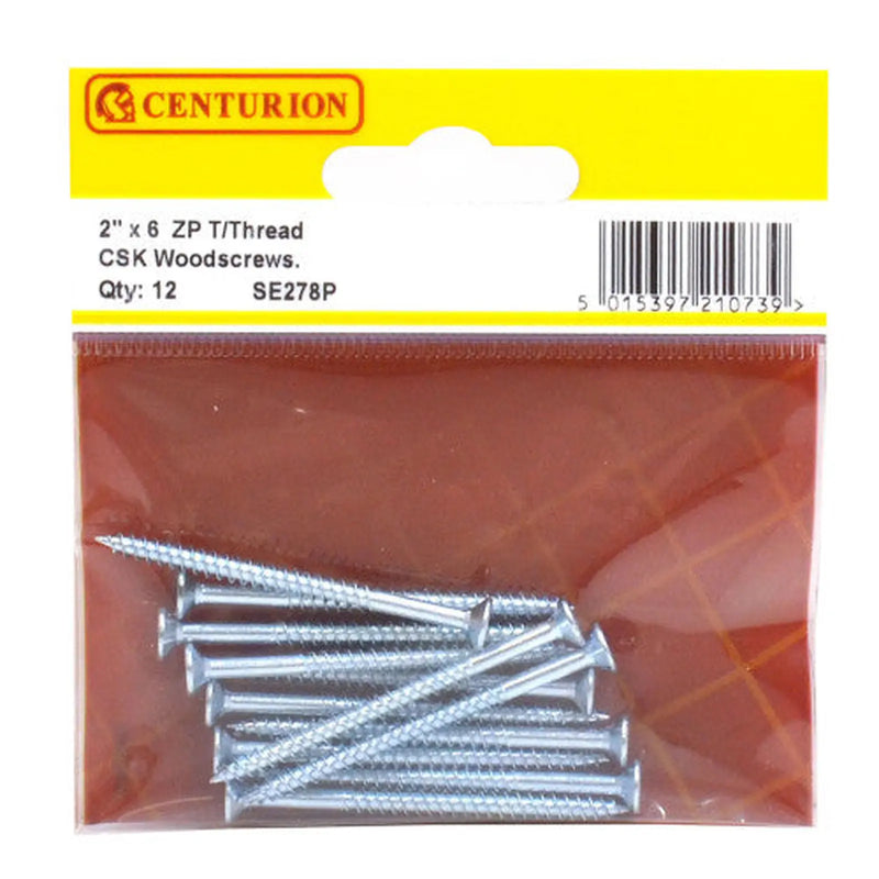 Centurion 2" x 6 ZP Cross Recessed Hardened Twin Thread Woodscrews with - Pack of 5