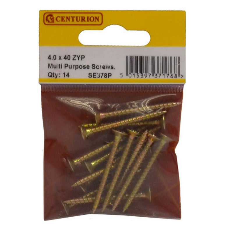 Centurion Multi Purpose Pozi Countersunk Screws, 4 x 40mm, Zinc Yellow Passivated - Min Order 6