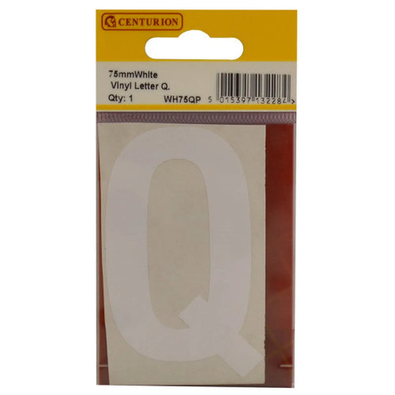 Centurion 75mm White Helvetica Bold Condensed Style Vinyl Letter Q - Pack of 10
