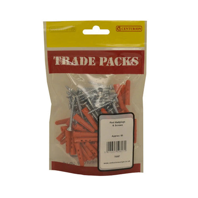 Centurion Wallplugs & Screws  - Red - (50PK) - Pack of 5