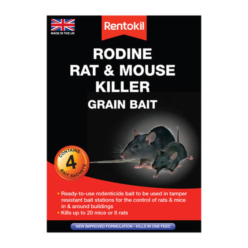 Centurion Rentokil - Rodine Rat & Mouse Killer Grain Bait - 4 Sachet - Pack of 6