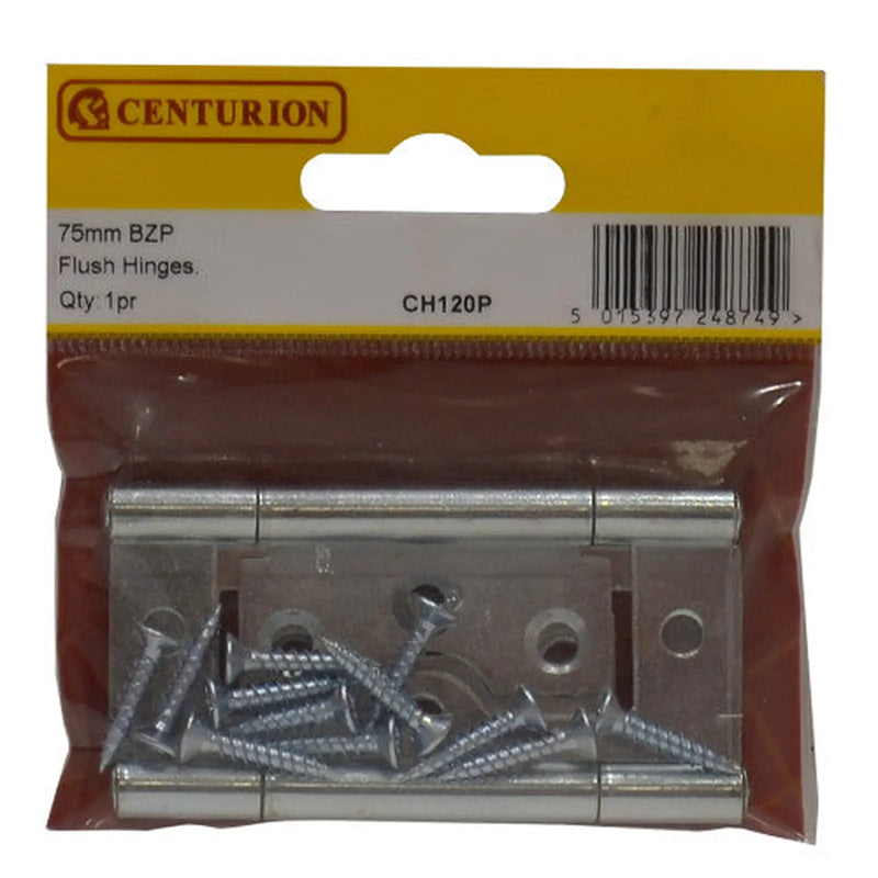 Centurion Steel Flush Hinges, Zinc Plated, 76mm - Pack of 5