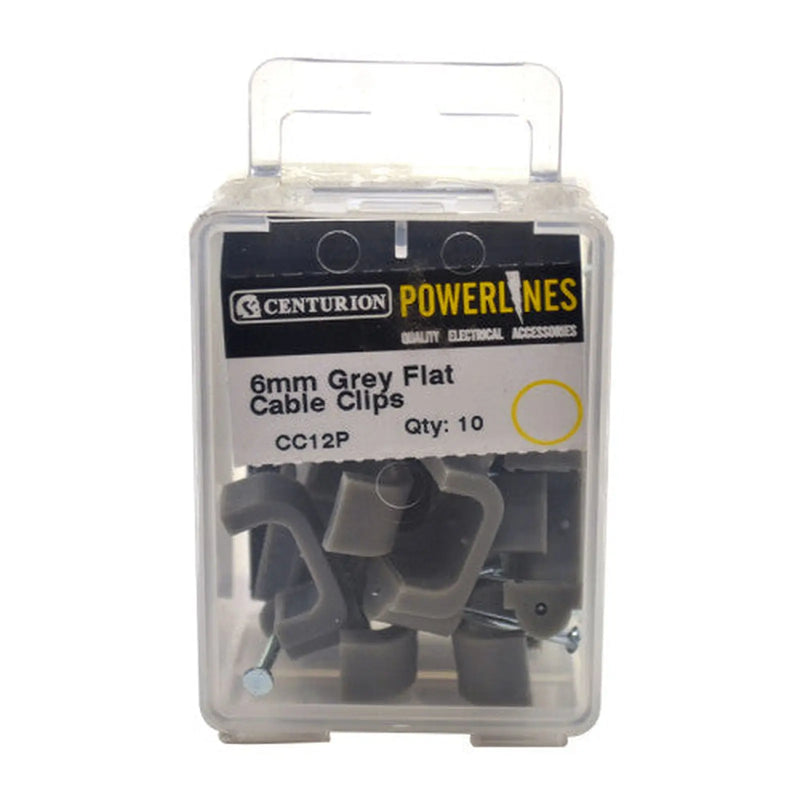 Centurion 6mm Flat T+E Grey Cable Clip  (Pack of 10)-CC12P - Pack of 5