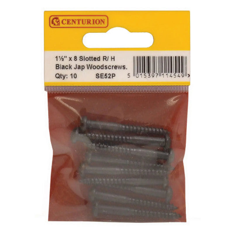 Centurion 1 1/2" x 8 Pozi Black Round Head Woodscrews (Pack of 10) - Pack of 5