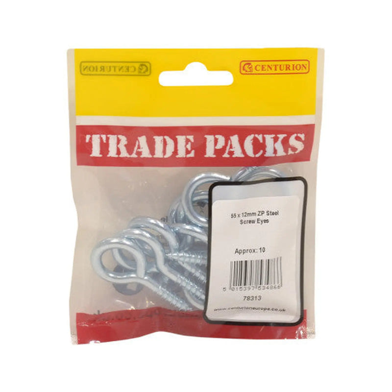 Centurion Steel Screw Eyes - Zinc Plated - 55mm x 5mm - (10 PK) - Pack of 5