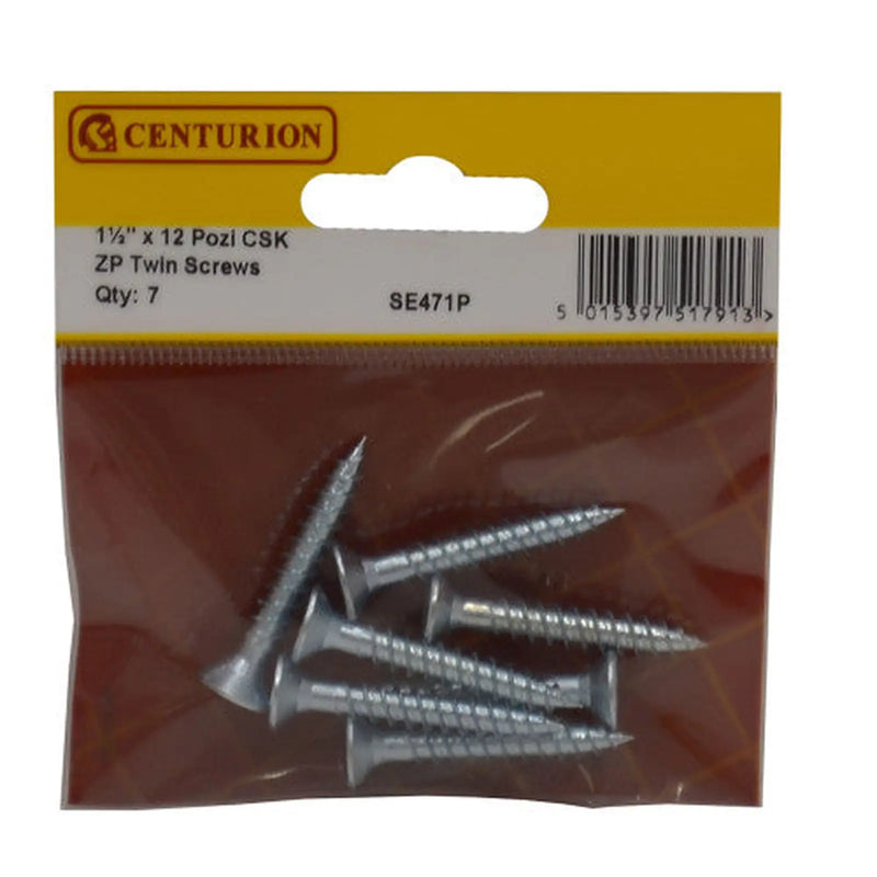 Centurion 1 1/2" x 12 Pozi CSK ZP Twin Screws 7 pack - Pack of 5