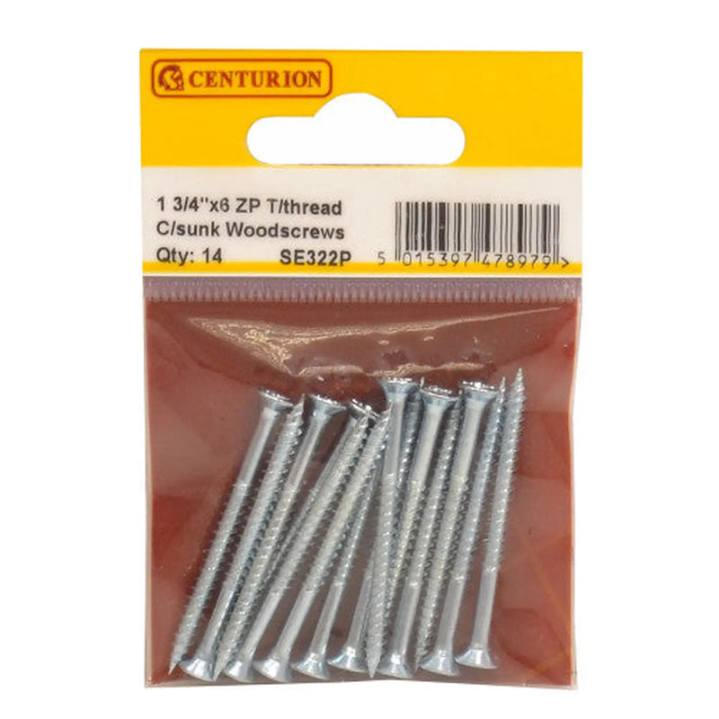 Centurion 1 3/4" x 6 ZP Cross Recessed Hardened Twin Thread Woodscrews with - Pack of 5