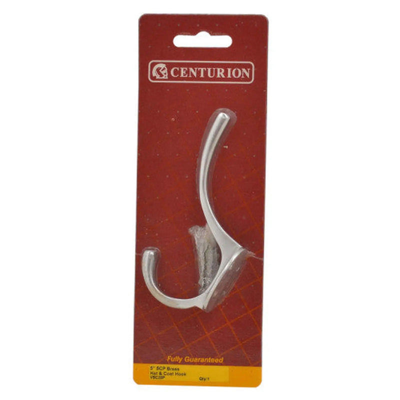 Centurion 125mm Solid Brass Hat & Coat Hook - Satin Chrome - Pack Qty 1 - Pack of 5