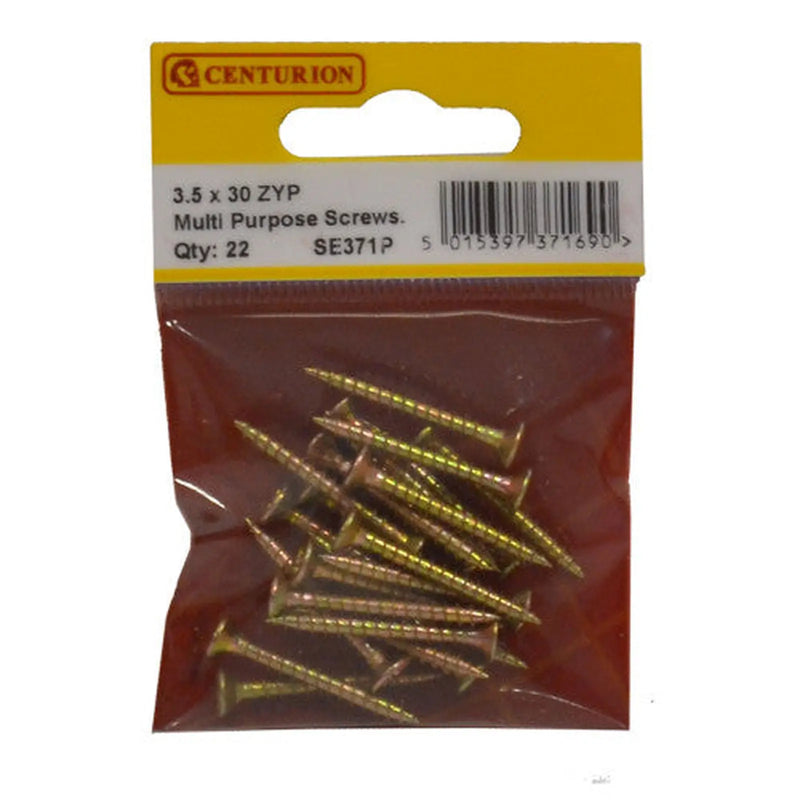 Centurion Multi Purpose Pozi Countersunk Screws, 3.5 x 30mm, Zinc Yellow Passivated - Min Order 6