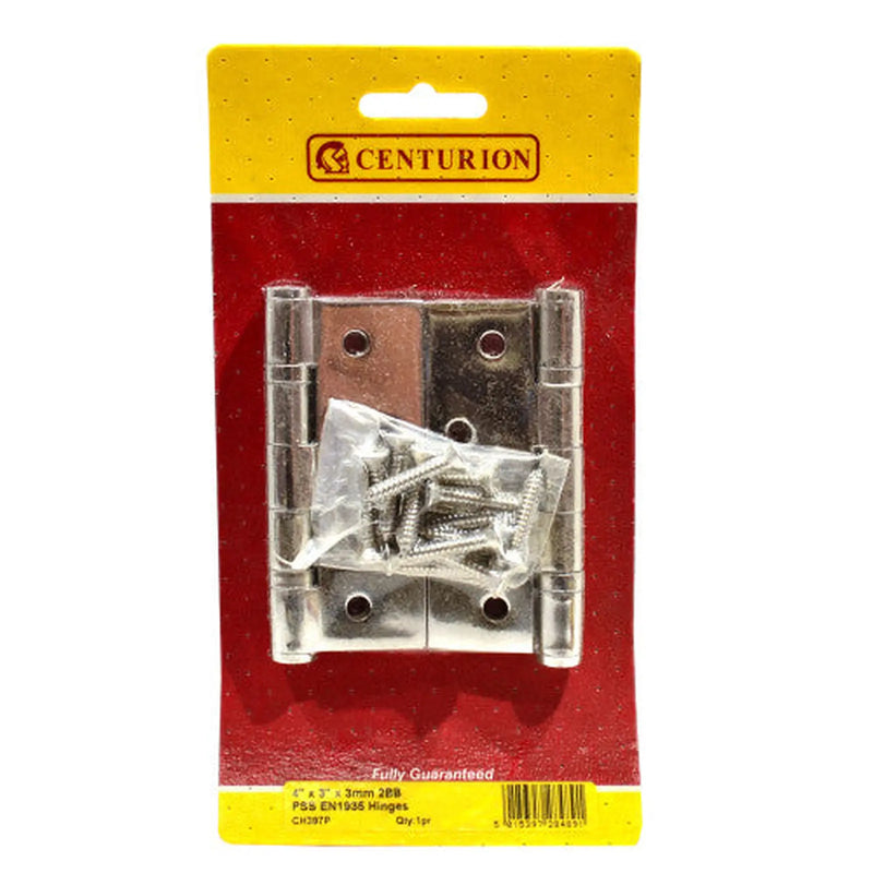 Centurion Ball Bearing Butt Hinges, Polished Stainless Steel, 102mm x 76mm - Pack of 5