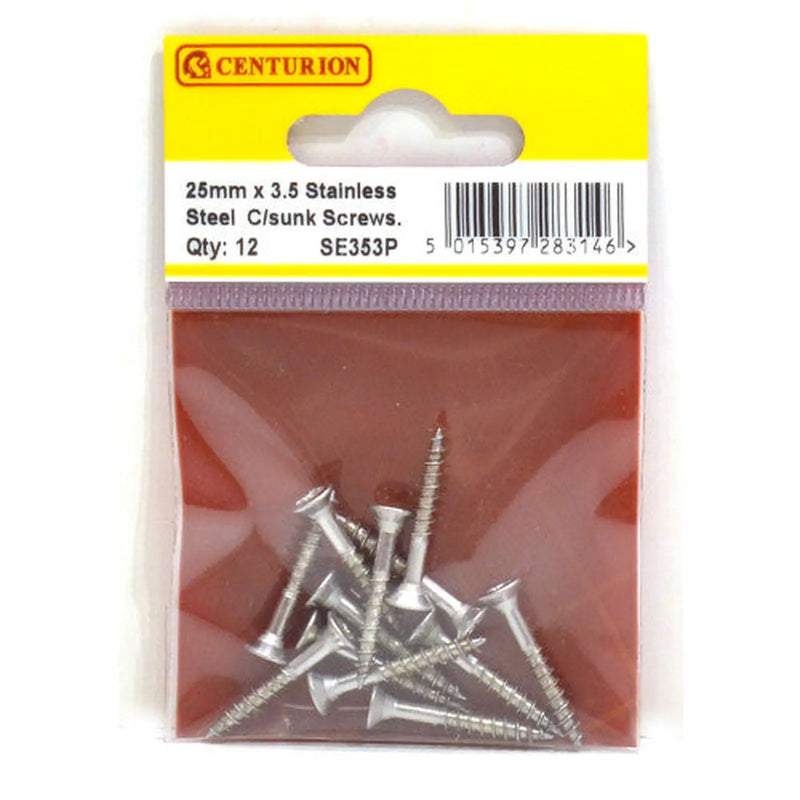 Centurion 3.5mm x 25mm Stainless Steel Chipboard Screws CRCS Head Countersunk - Pack of 5