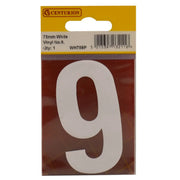Centurion 75mm White Helvetica Bold Condensed Style Vinyl Number 9 - Pack of 10