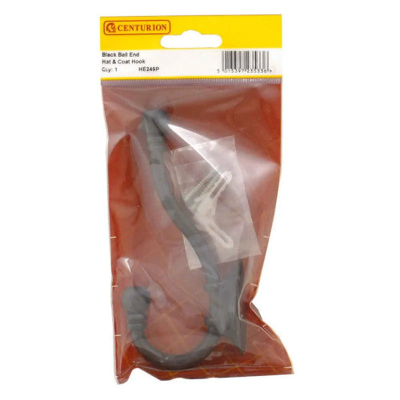 Centurion 130mm Premium Ball End Hat & Coat Hook - Black - Pack Qty 1 - Pack of 5