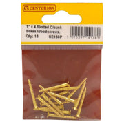 Centurion 1" x 4 Slotted Brass Woodscrew - Countersunk Head - (Pack of 15) - Pack of 5