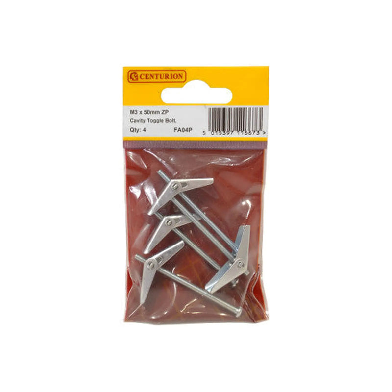 Centurion M3 x 50mm ZP Cavity Toggle Bolt (Pack of 4) - Pack of 5