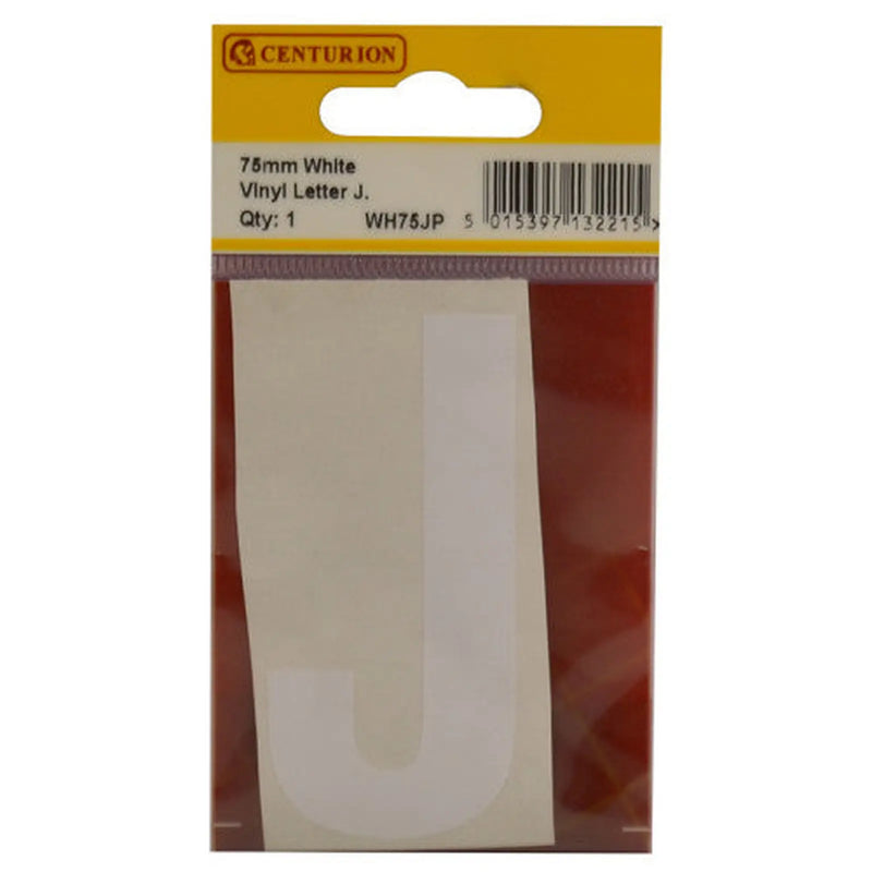 Centurion 75mm White Helvetica Bold Condensed Style Vinyl Letter J - Pack of 10