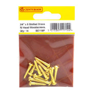 Centurion 3/4" x 6 Slotted Round Head Woodscrew - Solid Brass - (Pack of 14) - Pack of 5