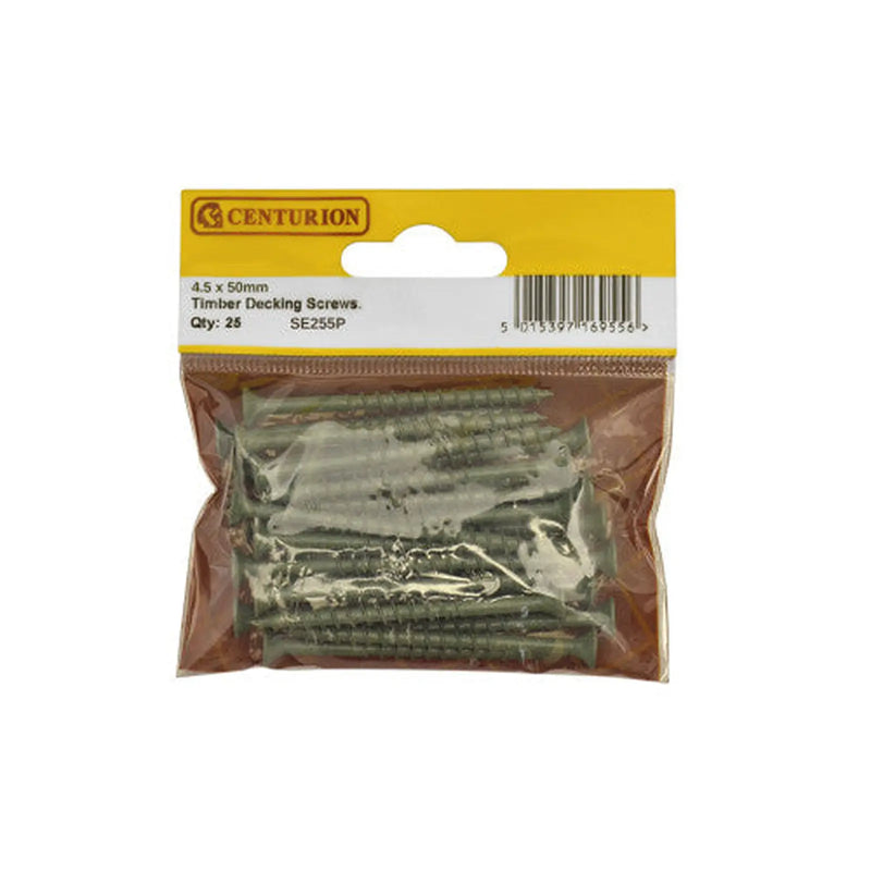 Centurion Timber Decking Screws  - 50mm x 4.5mm - Green - (Pack of 25) - Pack of 5
