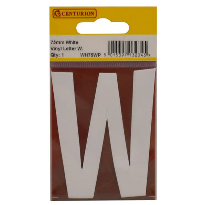 Centurion 75mm White Helvetica Bold Condensed Style Vinyl Letter W - Pack of 10