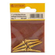 Centurion 1" x 8 Slotted Round Head Woodscrew - Solid Brass - (Pack of 7) - Pack of 5